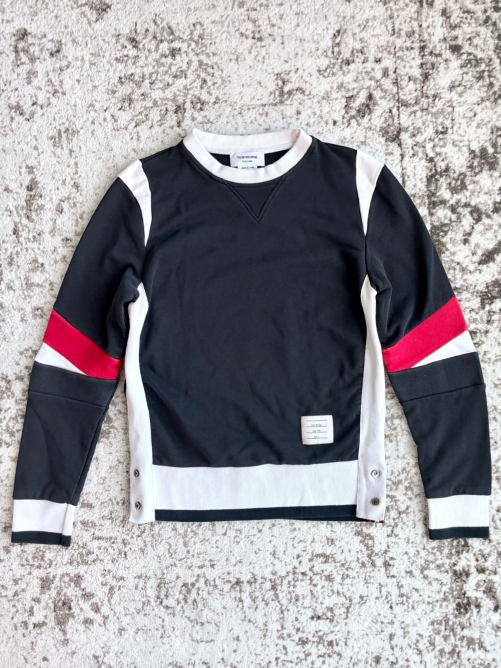 Rare Thom Browne Japan Articulated Crewneck Navy Colour-block Striped Sweatshirt